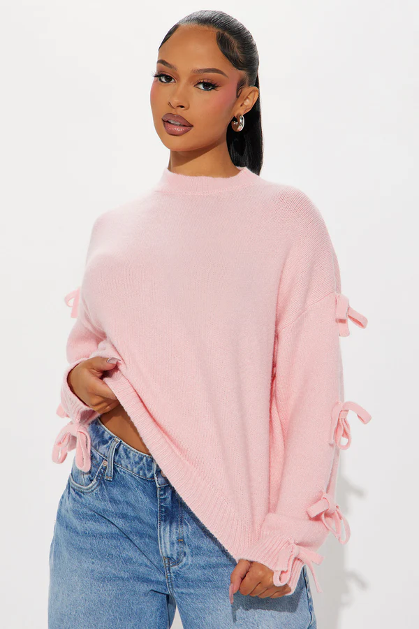 Pretty In Pink Bow Sweater - Pink